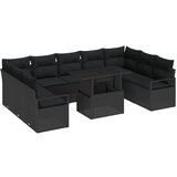 vidaXL 10-delni vrtni kavč set z blazinami črnega poly ratana, 2-sedežni vrtni kavč z blazinami črnega poly ratana | Shoptok.si