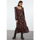 Trendyol Brown Floral A-Line Ruffle 100% Viscose Woven Dress | Shoptok.si