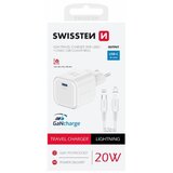 Swissten punjač za AC220, GaN, 20W, 1xUSB-C, 3A, bijeli + Lightning kabel | shoptok.hr
