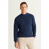 AC&Co / Altınyıldız Classics Men's Indigo Recycle Standard Fit Regular Cut Half Turtleneck Cotton Jacquard Knitwear Sweater. Cene