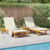 vidaXL Sun Lounger Set od 3 Krem bijela Čvrsto drvo akacije Mali