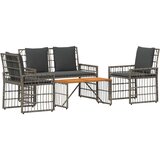  Set vanjskog namještaja s jastukom 4 pcs Siva i tamno siva - siva i tamnosiva 2x pojedinačna stolica +1x klupa +1x veliki stol | shoptok.hr