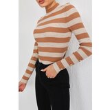 BİKELİFE Brown Striped Button Detailed Knitwear Sweater cene