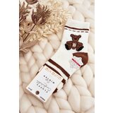 Kesi Youth warm socks with teddy bear, white and brown Cene