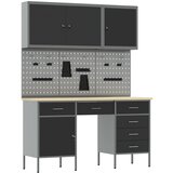 vidaXL 8-delni set delovne omare in pegboard v črni MDF in kovini | Shoptok.si