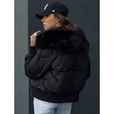 DStreet Women's winter quilted jacket with fur COLDPACK black