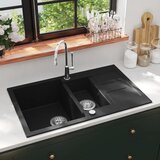 vidaXL dvojno kuhinjsko pomivalno korito iz granita črno | Shoptok.si