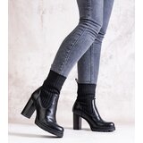 Gemre Black eco leather block heel ankle boots Asera Cijene