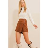 Trend Alaçatı Stili Women's Tan Zipper Detailed Suede Shorts Skirt cene