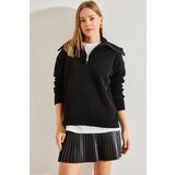 Bianco Lucci Women's Turtleneck Zipper Knitwear Sweater Cene