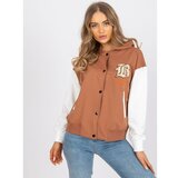 Fashion Hunters Light brown baseball sweatshirt with a hood and pockets Cene