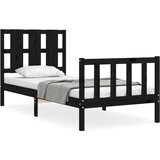 The Living Store Posteljni okvir z vzglavjem črn 90x190 cm trden les - Posteljni Okvir, (21525157) | Shoptok.si