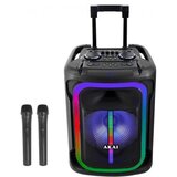 Akai karaoke 800W PMPO, FM, LED, 15", daljinsk, kolica-ručka, 2xbež mik, ABTS-15 | shoptok.hr
