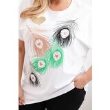 Kesi Włoski Women's Cotton Plus Size Blouse with Feather Motif white + green | Shoptok.si