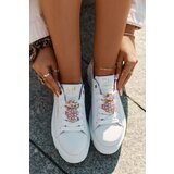 CheBello Leather Sneakers With Decorative Pineapple Brooch 4651 White | shoptok.hr