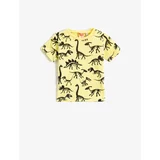 Koton Short Sleeve Crew Neck T-Shirt with a Dinosaur Print