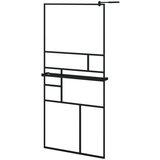 Pregrada za tuš s policom crna 90x195 cm staklo ESG i aluminij | shoptok.hr