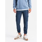 Ombre Men's cargo pants STRAIGHT LEG with triangle pins on pocket - dark blue Cene