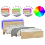 Maison Chic Posteljni okvir - Dvoposteljna postelja - Zakonska postelja z vzglavjem in LED sonoma hrast 140x190 cm-J16158, (21762004) Cene