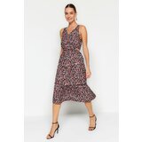 Trendyol A-Line Cut Out Detailed Midi Leopard Patterned Woven Dress in Brown A-Line Cene
