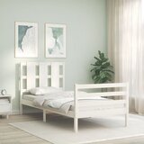 vidaXL Posteljni okvir z vzglavjem bel 100x200 cm trden les Cene