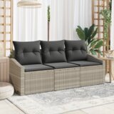 vidaXL 3-delni vrtni jedilni set s blazinami svetlo siva poli ratan | Shoptok.si
