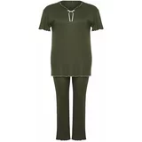 Trendyol Curve Khaki Bow Detailed Camisole Knitted Pajamas Set