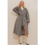 Trend Alaçatı Stili Women's Brown Double Breasted Waist Belted Herringbone Patterned Stamp Coat | Shoptok.si