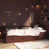 vidaXL Posteljni okvir s predali in omaro temno rjav 90x200 cm | Shoptok.si