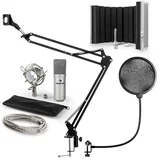Auna MIC-900S USB V5, srebrni, kondenzatorski mikrofon, nosač mikrofona, apsorpcijski panel, pop filter