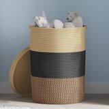 vidaXL Košara za shranjevanje s pokrovom črna in bež Ø37x50 cm bombaž | Shoptok.si