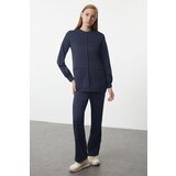 Trendyol Navy Blue Ribbed Oversize Knitted Bottom-Top Set Cene