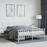 The Living Store Kovinski posteljni okvir z vzglavjem in vznožjem bel 160x200 cm - Posteljni Okvir, (21523188) | Shoptok.si