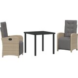 vidaXL 3-delni vrtni jedilni set z blazinami, bež poli ratan, vrtna miza črna 80x80x73 cm, kaljeno steklo | Shoptok.si