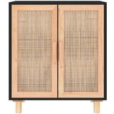  Komoda crna 60 x 30 x 70 cm masivna borovina i prirodni ratan | shoptok.hr