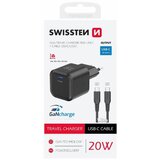 Swissten punjač za AC220, GaN, 20W, 1xUSB-C, 3A, crni + USB-C kabel crni Cijene