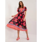 Fashion Hunters Black and red patterned dress with short sleeves