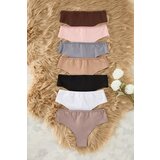 Trendyol Black-Multicolored 7-Pack Micro Plain Thong Panties
