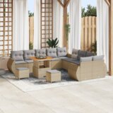  13 delni set vrtne sedežne garniture s blazinami Bež Poli ratan Akacija | Shoptok.si