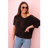 Kesi Włoski Women's sweater made of soft fluff with a V-neck and short sleeves brown Cijene