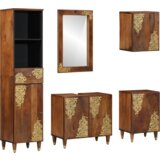 vidaXL Set kupaonskog namještaja od 5 komada Čvrsto drvo manga, Ormar za umivaonik 62x33x58 cm Čvrsto drvo manga, Ogledalo 50x70x3 cm Čvrsto drvo manga, Sideboard 38x33x160 cm Čvrsto drvo manga, Kupaonski ormar 38x33x58 cm Čvrsto drvo manga, Ormar za kupaonicu 38x33x48 cm Čvrsto drvo manga | shoptok.hr