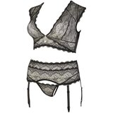 Cottelli Plus Size - Komplet čipkastega spodnjega perila s kristali (črna) - 2XL | Shoptok.si