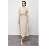 Trendyol Mink Belted Rose Detailed Satin Woven Dress Cene