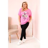 Kesi Włoski Plus Size women's blouse made of viscose with floral print and inscription pink | shoptok.hr