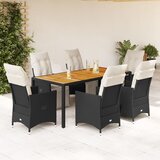  7-dijelni vrtni blagovaonski set s jastucima crni od poliratana Crna 190 x 90 x 75 cm | shoptok.hr