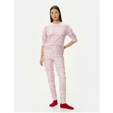 Koton Christmas Themed Pajamas Set Long Sleeve Crew Neck