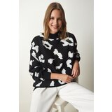 Happiness İstanbul Women's Black Patterned High Neck Thick Knitwear Sweater Cene
