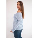 Kesi Knitted sweater with V-neck in azure color | shoptok.hr