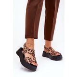 Boto Women's Sandals With Leopard Print On Platform Eco Suede Brown Karonia | Shoptok.si