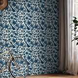  Tapeta - Birds and roses - monochrome blue pattern with botanical motif 50x1000 | shoptok.hr